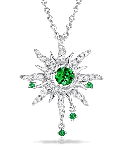 FANCIME Soluna Nexus Collar de piedra natal para mujer, plata de ley, joyas de luna, colgante de sol, joyas finas, piedras preciosas, regalo para el día de las madres para mujeres, Plata esterlina Oro