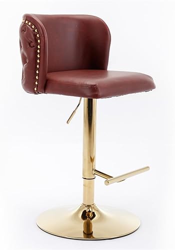 Miniatura 5 de Juego de 2 taburetes de bar giratorios de altura de mostrador, modernos taburetes de bar tapizados de poliuretano con respaldo copetudo y bordes de