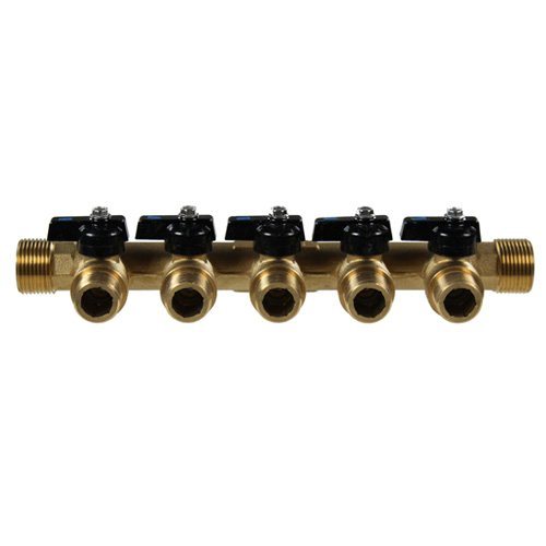 Collecteur sanitaire avec mini-vannes - Collecteur mâle 3/4" (20/27) - femelle 1/2" (15/21) avec mini-vannes monobloc 5 départs mâle 1/2" (15/21) -