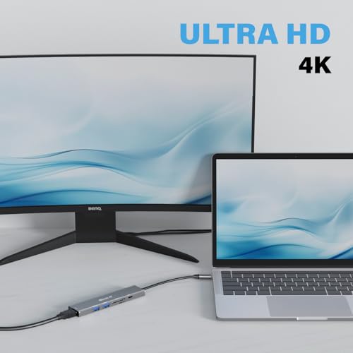 Image of Black-R 6-in-1 USB C Hub Docking Station, 4K HDMI, 100W Power Delivery, 5Gbps Dual USB 3.0 Ports, TF /Micro SD Card Reader, Aluminium Multiport Adapter for Laptop /MacBook /Windows /Linux