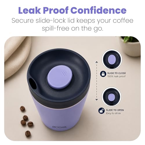 Image of Rioware Vacuum Insulated Coffee Mug Travel Tumbler for Men | Tea Thermos Flask Mugs | Temperature Control Traveling Spill Proof Sipper Bottle | Hot 8 Hrs & Cold 12 Hrs - 350ml - Purple