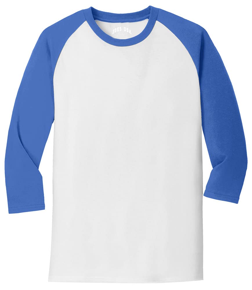 Joe's USA Mens Cotton/Poly 3/4 Sleeve Baseball Tee-3XL-White/Royal