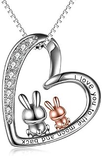 YFN Rabbit Necklace Gifts for Women Sterling Silver I Love You to The Moon and Back Bunny Heart Necklace Jewellery for Mum Daughter Wife Girls