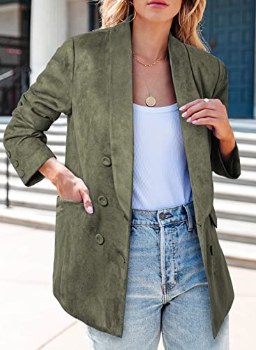 Asvivid Women's Faux Suede Blazers Long Sleeve Open Front Button Work Office Blazer Jackets With Pockets Green S #TOP2