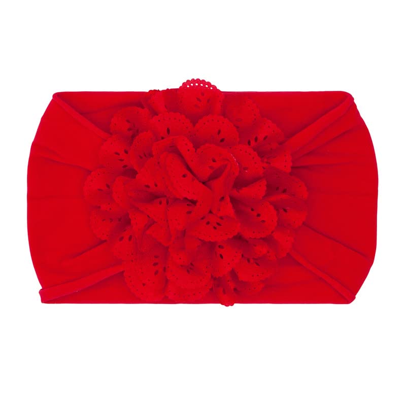 Baby Bling Bows Newborn to Little Girls Hair Bow - EYELET FLOWER HEADBANDS Toddlers Hair Accessories, Made in the USA, One Size (2 Pack Red & White)4