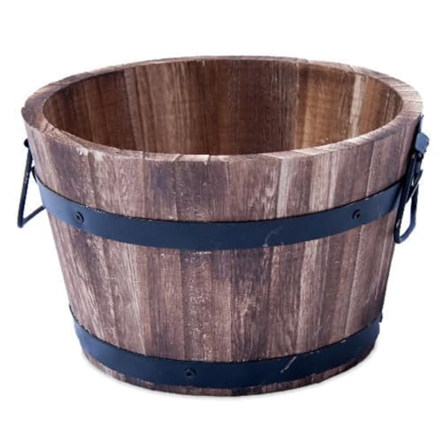 Fyne-Finds Round Burnt Wood Whiskey Barrel Planter 20cm, 8inch Garden Plant Pot with Handles Outdoor Tub