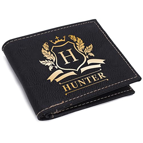 Custom Personalized Men's Bi Fold Wallet with Flip Id Display Window (Black with Gold)