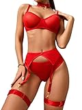 Dlsave Women's Lingerie Sexy Exotic Sheer Mesh Underwire Bra and Panty Set Collar Lingerie with Gart