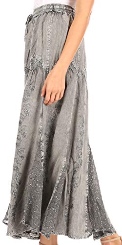 Sakkas Olivia Womens Maxi Bohemian Gypsy Long Skirt with Elastic Waist and Lace4