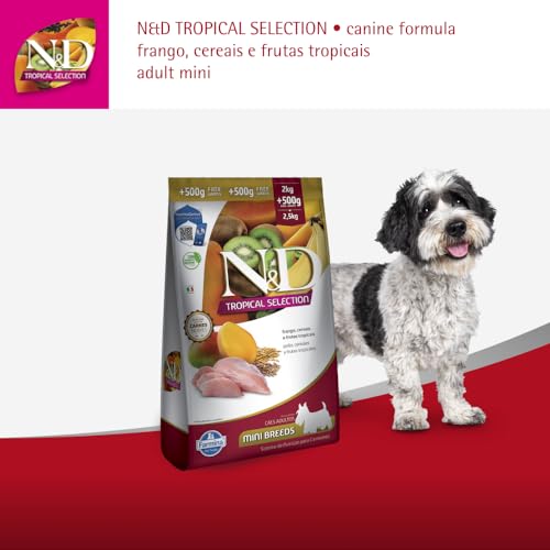 Farmina N&D Tropical para Cães Adultos de Raças Mini e Pequenas Sabor Frango, Cereais e Frutas Tropi