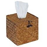 PINXIURY Segrass Woven Tissue Box Cover, Boho Tissue Holder with Lid, Farmhouse Napkin Holder for Toilet Bathroom Living Room Kitchen Bedroom Office Table Desk Car, Natural 5.9' L x 5.7' W x 5.7' H