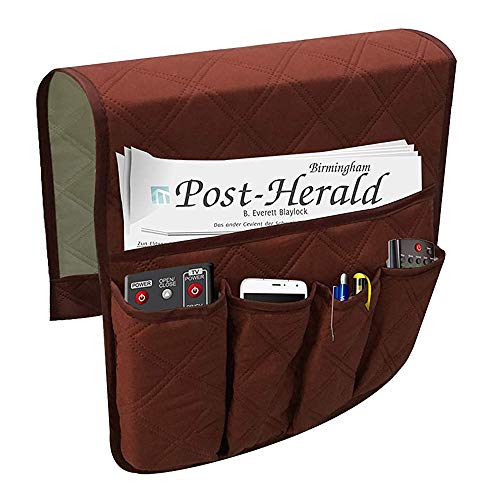 DXIA Organizador de Reposabrazos para Sofá, 5 Bolsillos Bolsillo Bandeja para Silla, Bolsa de Almacenamiento Antideslizante, para Revistero para Mando a Distancia, Teléfono Móvil, Libro, Lápiz Cover