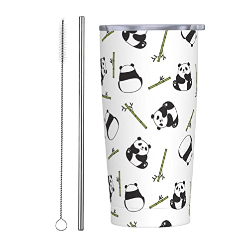かわいい 萌え パンダ アニメ ストロー&ストローブラシ付き マグカップ コーヒーカップ 600ML コンビニカップ タンブラー ステンレス製 保冷 保温 車用 蓋付き 持ち運び 水筒 大容量 直飲み キャラクター 人気 プレゼント YU85