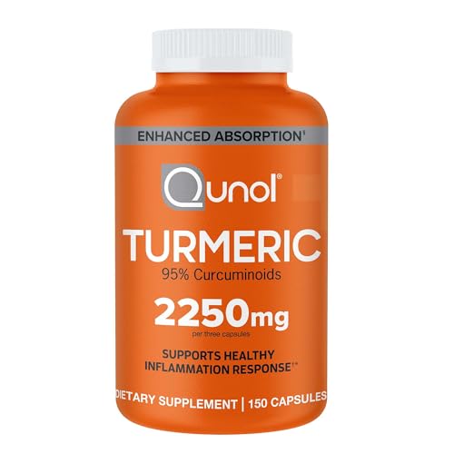 Qunol Turmeric Curcumin with Black Pepper 2250mg Turmeric Extract with 95% Curcuminoids Extra Strength Turmeric Supplement Enhanced Absorption Joint Support Supplement 150 Vegetarian Capsules