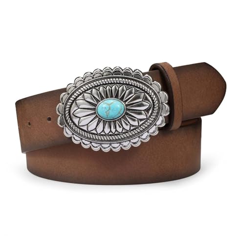 Turquoise Western Belt for Women Men - Cowgirl Concho Leather Belt - Vintage Style - Sizes 26-47