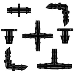 300Pcs Barbed Connectors Irrigation Fittings Kit, HOINCO Drip Irrigation Barbed Connectors for 1/4 Inch Tube, for Flower Pot Garden Lawn.(Elbows, End Plug, Straight Barbs, Tees, 4-Way Coupling)