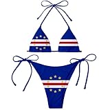 Cape Verde Country Flag Women Micro Sexy Bikini Bra Set Summer Beachwear Sexy Beach Two Pieces Bathing Suits (US, Alpha, Small, Regular, Regular, Blue)