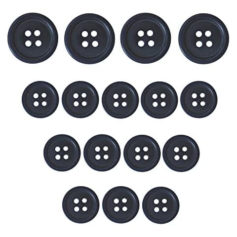 ButtonMode Standard Suit Buttons 16pc Set Includes 4 Buttons Measuring 19mm (3/4 Inch) for Jacket Front, 12 Buttons Measuring 15mm (5/8 Inch) for Jacket Sleeves and Pants, Blue Navy Solid, 16-Buttons Cover