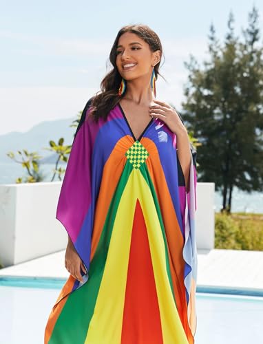 Image of KECVOT Kaftan Dresses for Women Plus Size Batwing Sleeve Caftans Long Bathing Suit Cover Up Maxi Beach Dress Loungewear