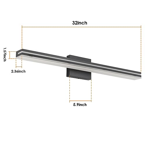 Image of SineRise 32-Inch LED Modern Bathroom Vanity Light Bar, Matte Black Modern Acrylic Bathroom Wall Lighting Fixtures Over Mirror (Cool White 6000K)