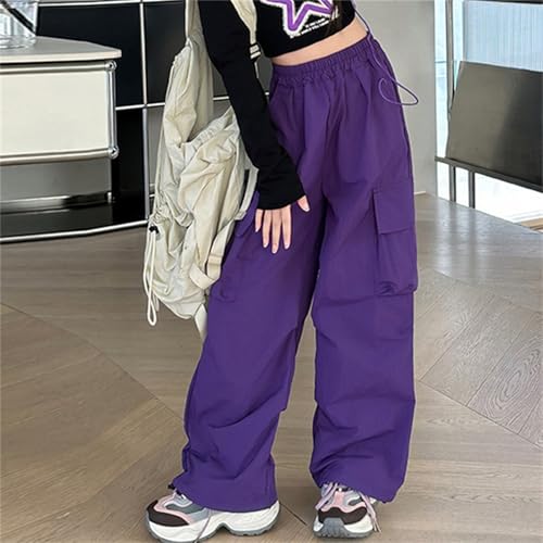 Moonker Girls Solid Color Cargo Pants Wide Leg Elastic High Waisted Straight Casual Joggers Baggy Cool Woolen3