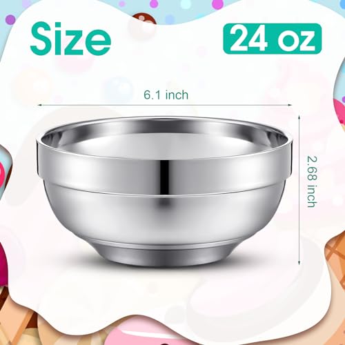 Funnymoom 8 Pack 24 oz Stainless Steel Bowls Double Walled Insulated Soup Ice Cream Metal Mixing Nesting Bowls for Serving Soup Rice Cereal