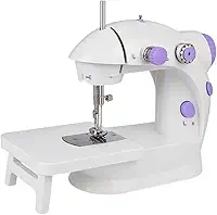 Mini Máquina de Costura Reta Portátil Bivolt Compacta com Mesa Extensora 110V/220V - 2 Velocidades com Pedal, Fonte e Manual