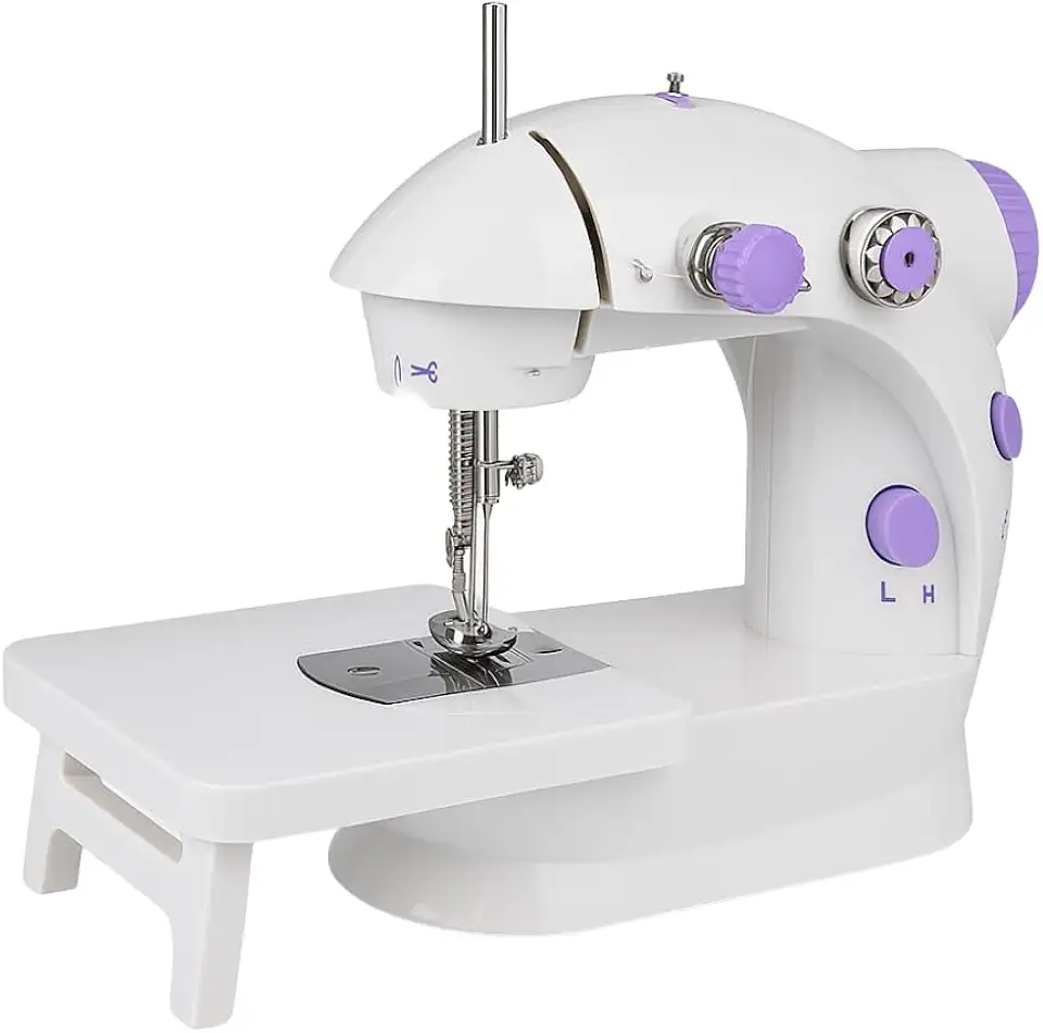 Mini Máquina de Costura Reta Portátil Bivolt Compacta com Mesa Extensora 110V/220V - 2 Velocidades com Pedal, Fonte e Manual