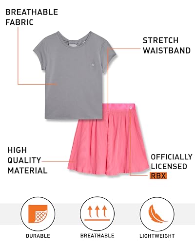 Image of RBX Girls Athletic Skort Set - 2 Piece Workout Set with Performance T-Shirt & Pleated Scooter Skirt, Girls Athletic Outfit