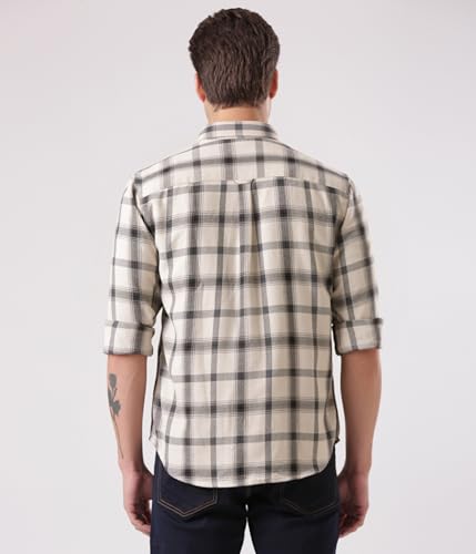 Image of TURMS Men's Casual Checks Shirts, Odor Control, Moisture Wicking, Button Down Collar, Cool Tech Cotton Fabric, Tailored Fit, Full Sleeve