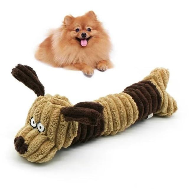 Emily Pets Dog Toy – Interactive Cat Toy – Dog Shape Squeaky Toy Soft Products for Stress Release Dog Cat Teeth Plush Thumb Pillow Pet Supplies(Brown)
