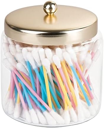 MetroDecor mDesign Cotton Pad Holder - Cotton Bud Holder - Glass Bathroom Jars with Lids - Cotton Bud and Pad Holder - Bathroom Storage jars - Clear