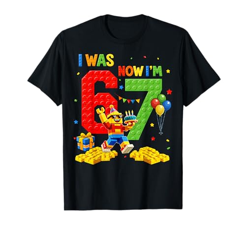 I was 6 Now I'm 7 Birthday Boy Building Blocks Gift for Kids T-Shirt
