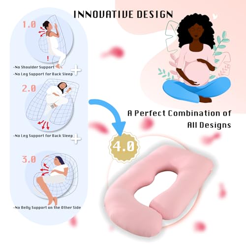 Image of ALLOPERA Pregnancy Pillow, Full Body Maternity Pillow 57 inch, with Removable Washable Cover - Sleep Support for Legs, Back, Neck, Shoulder, HIPS, Belly for Pregnent Women, Jersey Knit Cotton (Pink)