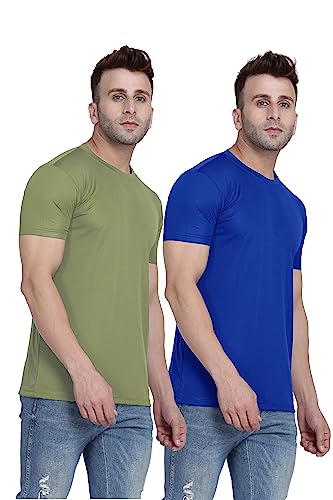 Image of TQH Men Dri Fit Polyester Half Sleeve Round Neck Multicolor t Shirts - Combo Set of 2