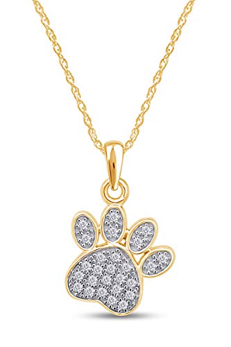 AFFY White Natural Diamond Dog Paw Charm Pendant Necklace in 14K Gold Over Sterling Silver (0.1 Ct)
