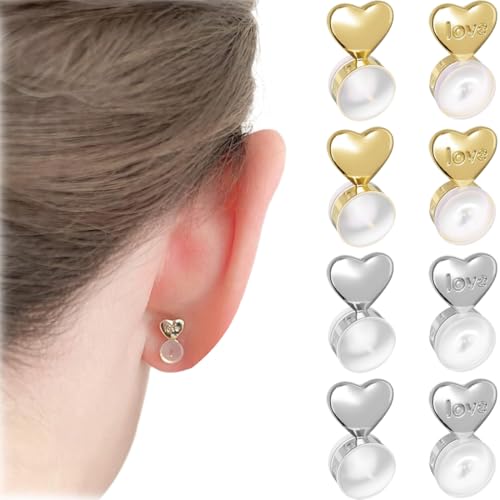 AFCJLTO 4 Pares Tuercas Hipoalergenicas Cierres Elevadores De Pendientes Para Lobulos Caidos O Rasgados, Sujeta y Levanta Pendientes, Cierre Elevador(Oro, Plata)