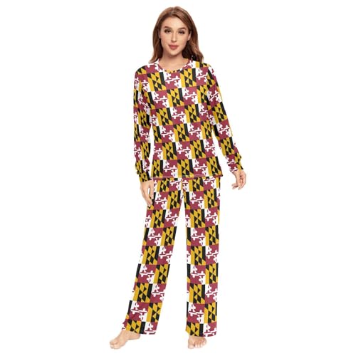 Laprad Men's Women's Long Sleeve Pajama Sets Maryland Flag Comfy 2 Piece Loungewear with Pockets2