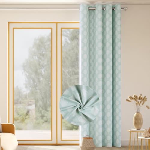 Image of haus & kinder Printed Jacquard Door Curtain 7 Feet Long Pack of 1 Door Curtain, 7 Feet Curtain for Door (Palm Charm, Aqua Nature Design 130x152 CM)