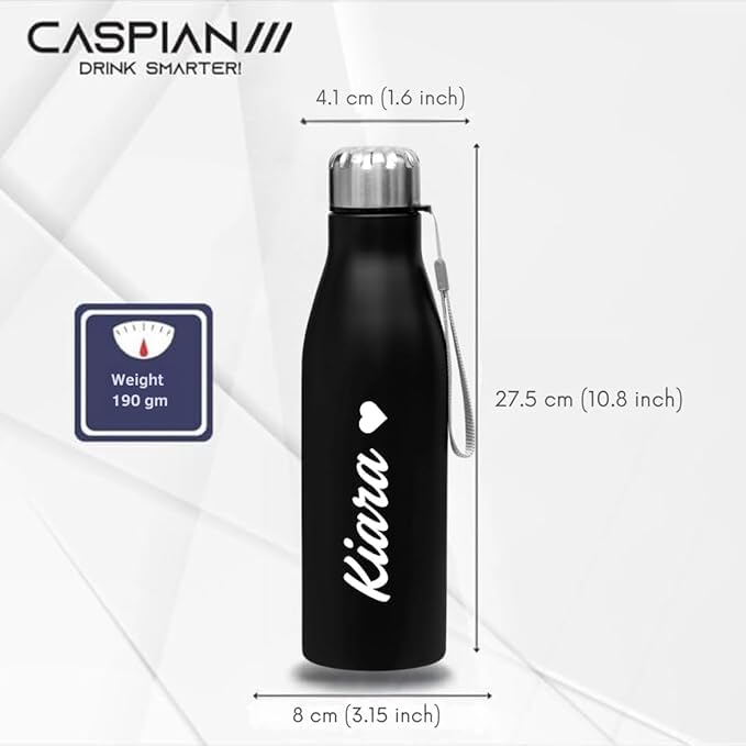 Image of CASPIAN / / / Bolt Customised Stainless Steel Water Bottle 1L, Religious Symbol Print with Name - Spiritual Personalised Bottle for Temple, Office, Yoga & Corporate Gifting (Black)