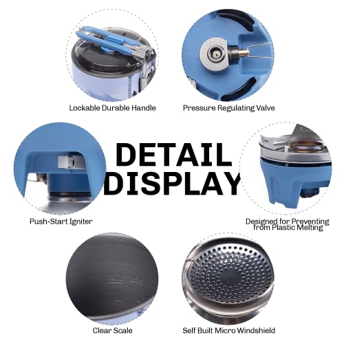 Fire Maple Polaris Pressure Regulator Cooking System | Portable Camping Backpacking Gas Stove with Piezo Ignition POT Support & Stand | Compact Gas Stove Burner for Hiking Bushcraft Trekking (Blue)