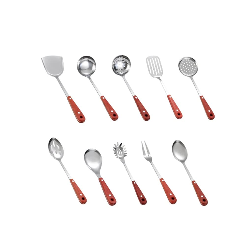 ECSWP CHSHTZH Red Solid Wood Handle Stainless Steel Spatula Kitchen Supplies Thick Anti-scald Insulation Kitchen Set Shovel