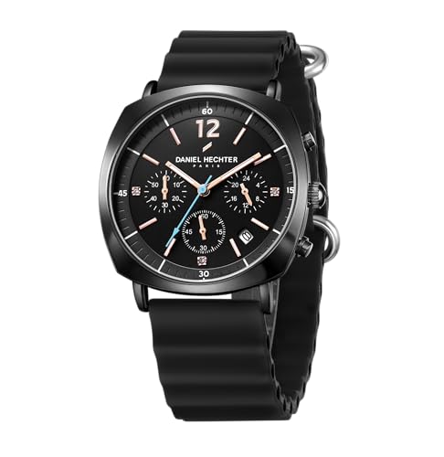 Image of Daniel Hechter Paris Cluny Collection Multifunction Watch for Men with Round Dial, Date Display Function, Quartz Movement and Wavy Pattern Silicon Strap - DHM1019