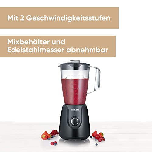 SEVERIN Standmixer mit 1,5 L Mixbehälter aus Tritan, Mixer mit 2 Stufen und Pulse-Funktion, leistungsstarker Küchenmixer mit Edelstahlmesser, 600 W, Schwarz, SM 3707 – Bild 3
