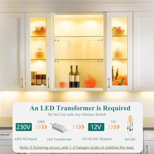 DiCUNO G4 LED Warmweiß, 2W LED Leuchtmittel ersetzt 20W Halogen, G4 Birne 3000K, 200lm, 360°, Kein Flackern, nicht dimmbar, Stiftsockellampe 12V AC/DC, Unterbauleuchten, Dunstabzug, 10er Pack 6