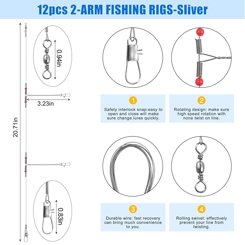 Pêche surf rig 46pcs avec pyramide sinker et octopus circle hook forgé pour bas de ligne - 2