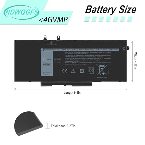 Image of 4GVMP Laptop Battery for DELL Latitude 5400 5500 5410 5510 Precision 3540 3550 Inspiron 7590 7591 7791 2-in-1 Series Latitude 5510 Battery Compatible with P84F, P42E, H82T6, C5GV2