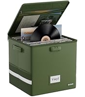 Feuerfest Schallplatten Aufbewahrungsbox Vinyl Schallplattenkoffer mit Schloss Plattenkoffer zur 100+ Schallplatten,Zusammenklappbare Aufbewahrungskiste für die Aufbewahrung Wertvoller Alben Grün