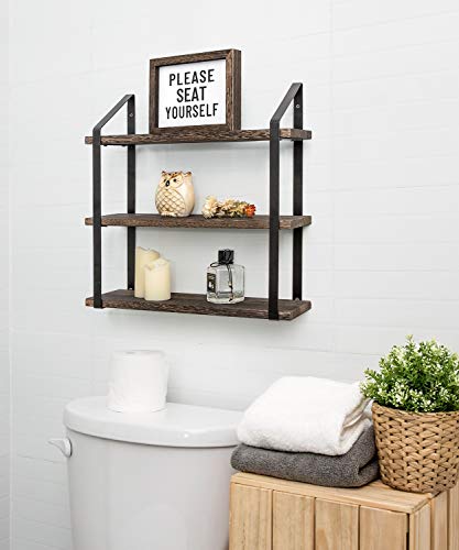 Mkono Floating Wall Shelves 3 Tier 17 Inch Rustic Hanging Shelf With Metal Bracket Wall Mount Wood Storage Display Shelves For Living Room Bathroom Bedroom Kitchen Office,Medium #TOP2
