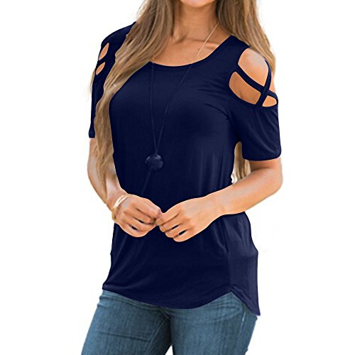 Women Criss Cross T-Shirt Summer Short Sleeve Blouse Off Shoulder Tops Navy